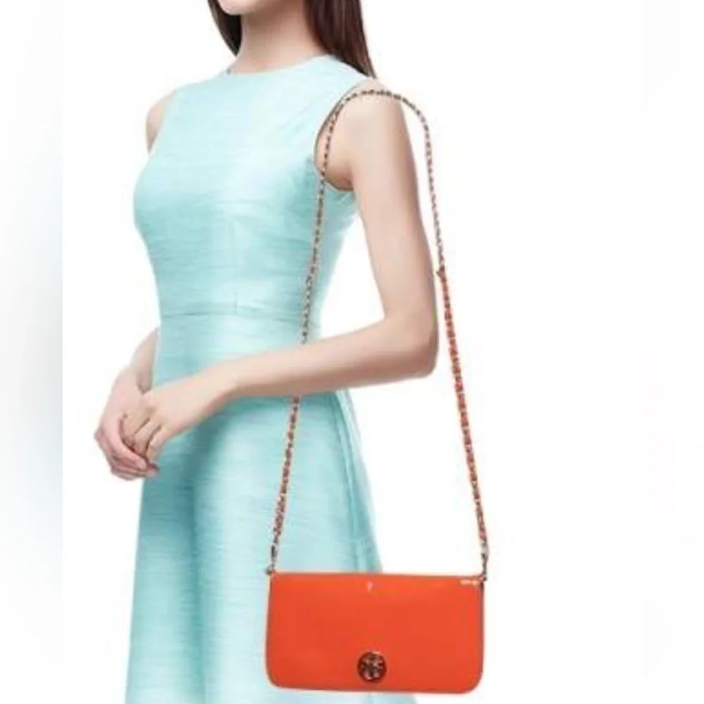 Tory Burch Orange Patent Leather Adalyn Crossbody Bag